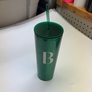 Modern Expressions Monogram Green Tumbler letter B with Straw